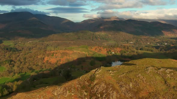 Hills and lake in Lake District National Park, Cumbria, UK