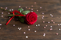Red rose flower on vintage wooden background - PhotoDune Item for Sale