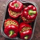 Sweet Red Peppers Stuffed with Meat and Tomato in a Vintage Frying Tray - VideoHive Item for Sale