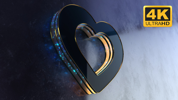 3D Realistic Shiny Golden Glowing Heart Animation. Romantic Background 4K