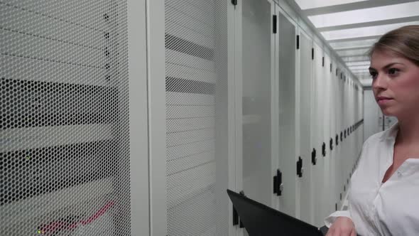 Woman in server room