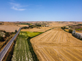 Aerial view of agricultural fields and road. Wheat fields - PhotoDune Item for Sale