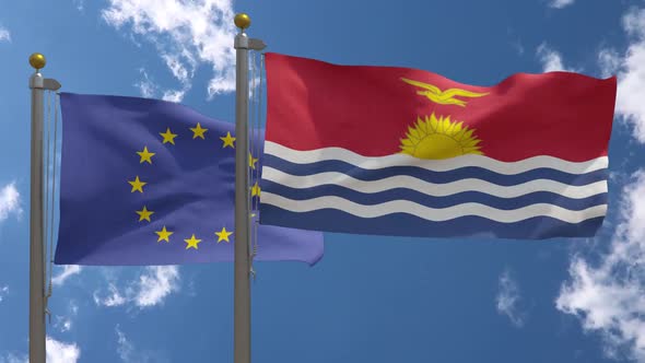 European Union Flag Vs Kiribati Flag On Flagpole