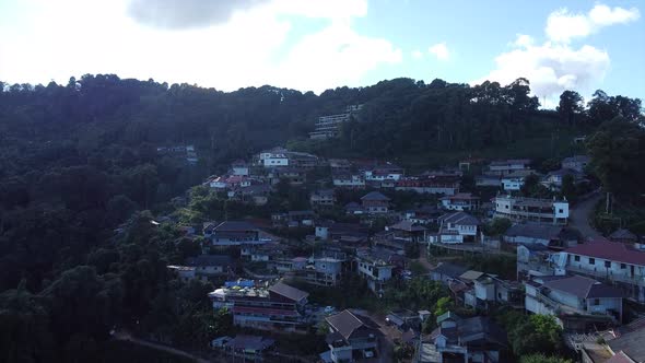 Aerial view from drone of rural village in the mountains