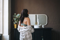 Self loving middle aged woman in underwear in bathroom at home - PhotoDune Item for Sale