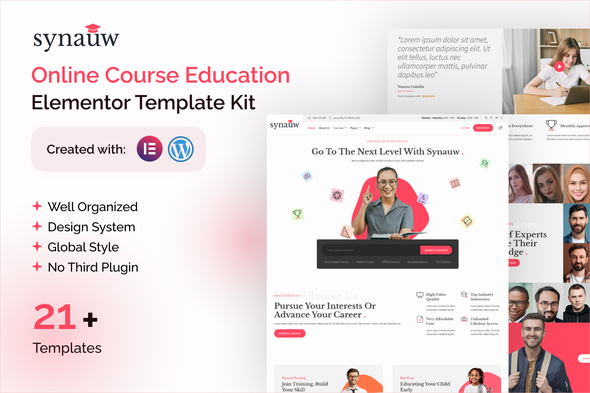 Synauw – Online Course Education Elementor Pro Template Kit – 1 Sold!