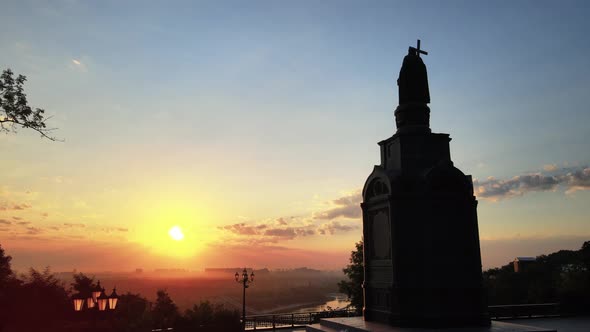 Kyiv, Ukraine : Monument To Vladimir the Great at Dawn in the Morning