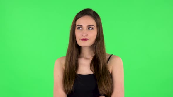 Woman Thinks About Something, No Idea. Green Screen