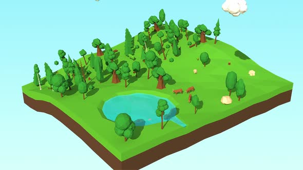 Nature Pasture Area 3D Low Poly Animation