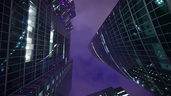 A Huge Business Center of Several Highrise Towers at Night