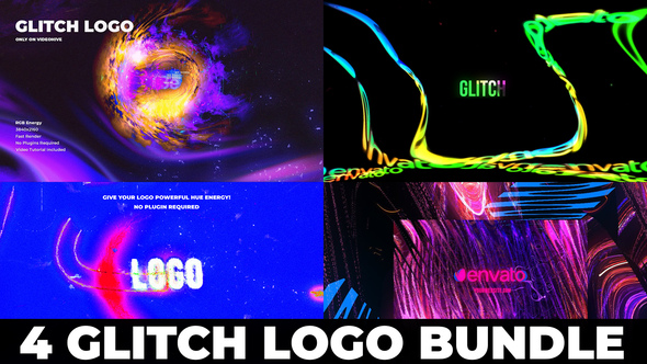 Glitch Logo Bundle - 4 Logo Reveal Pack