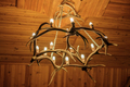 Chandelier on the ceiling made of deer antlers. A light bulb in the shape of a candle. - PhotoDune Item for Sale