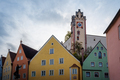 Colorful houses at Fussen Old Town with High Castle (Hohes Schloss) - Fussen, Bavaria, Germany - PhotoDune Item for Sale