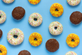 Donuts background, flat lay - PhotoDune Item for Sale