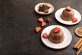 Chocolate jelly with strawberry on black concrete, side view, copy space. - PhotoDune Item for Sale
