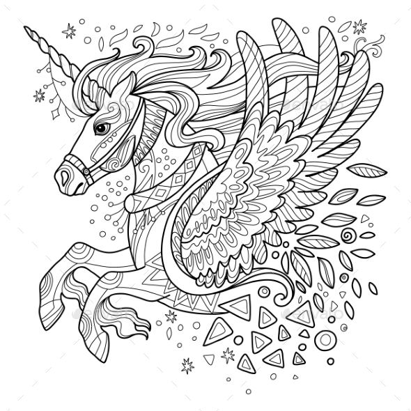 Unicorn in Profile Adult Antistress Coloring Page