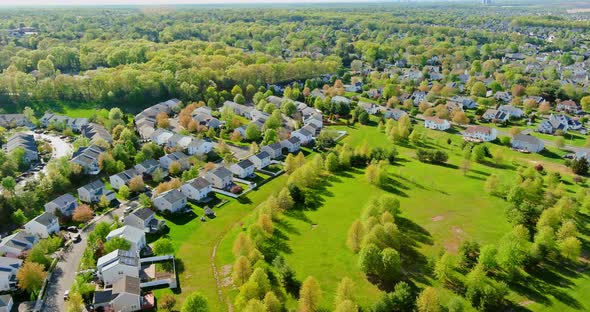 Aerial View of Residential Houses Neighborhood Complex at Suburban Housing Development