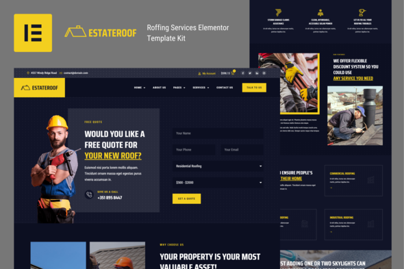 EstateRoof - Roofing Services Elementor Template Kit