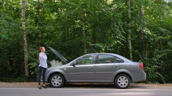 Woman Trying To Stop Car Forest