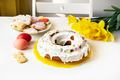 Easter cake, eggs and cookies on white table background - PhotoDune Item for Sale
