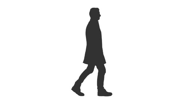 Silhouette of a Male Walks on Transparent Background