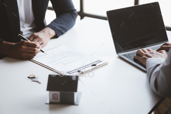 for the customer to agree to sign a rental contract, explaining the rental terms and conditions. Home and real estate rental ideas.