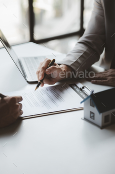 for the customer to agree to sign a rental contract, explaining the rental terms and conditions. Home and real estate rental ideas.