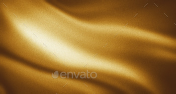 Dark gold background, golden fabric wave, silky yellow drapery backdrop design