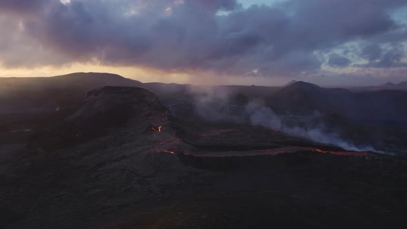 Drone Over Of Lava Flow From Fagradalsfjall Volcano