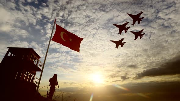 Turkish Military and Warplanes Watching at the Border