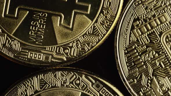 Rotating shot of Bitcoins