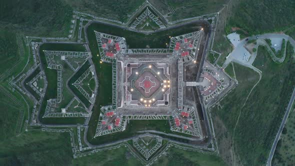 Aerial drone view of Forte Nossa Senhora da Graca fort in Elvas, Portugal