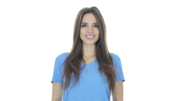 Smiling Young  Woman, White Background