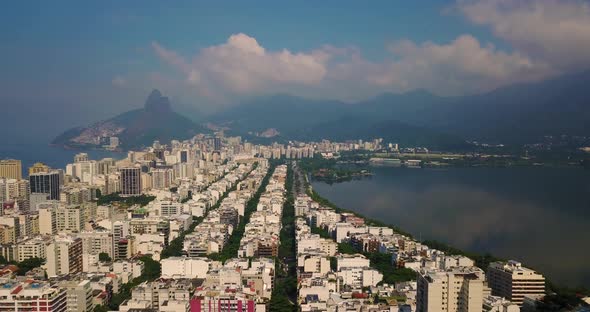 Aerial of the coastline of Rio de Janeiro city in Brazil. 4k