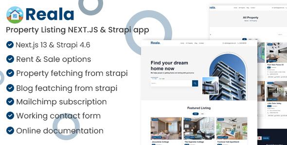 Reala - Property Listing NEXT.JS, Strapi app