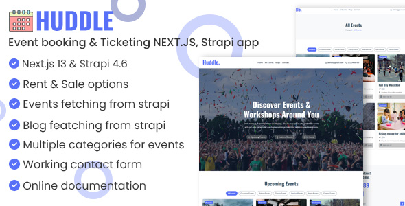 Huddle - Event booking & Ticketing NEXT.JS, Strapi app