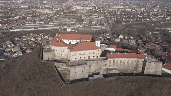 Aerial View From a Drone to Palanok Castle in Mukachevo