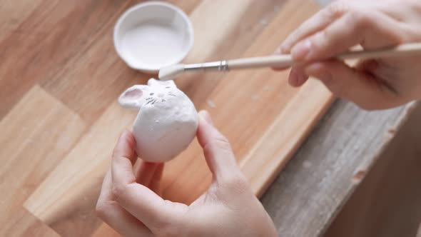 Happy Easter Handcraft Woman Painting Easter Bunny Made From Cold Porcelain Stand for Easter Eggs