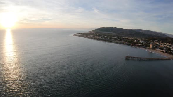 Ventura Pier And Surfers Point Seaside Park Aerial View Flying North Above Pacific Ocean Coastline