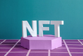 NFT on the podium as a minimum concept of a blockchain token for online - PhotoDune Item for Sale