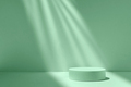 Podium cylinder in a beam of light on a green background with shadows and light to show the product - PhotoDune Item for Sale