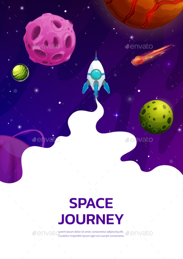 Landing Page with Cartoon Space Planets Rocket