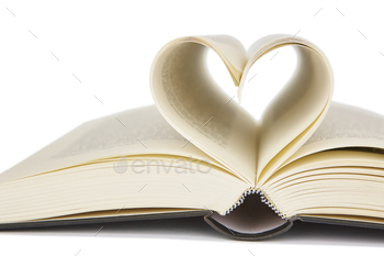 Open book with heart shaped pages. Love for reading