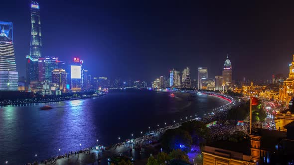 Shanghai Districts Surround Chinese Huangpu River Timelapse