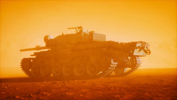 World War II Tank in Desert in Sand Storm