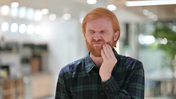 Portrait of Beard Redhead Man with Toothache, Cavity 
