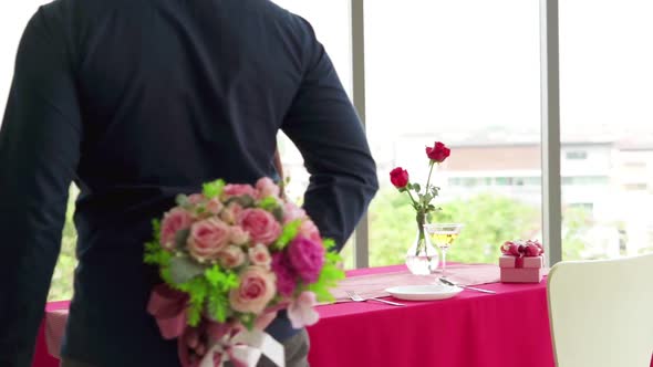 Happy Romantic Couple Eating Lunch at Restaurant