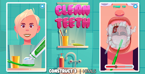 Clean Teeth Game (Construct 3 | C3P | HTML5) Brush Teeth Faster