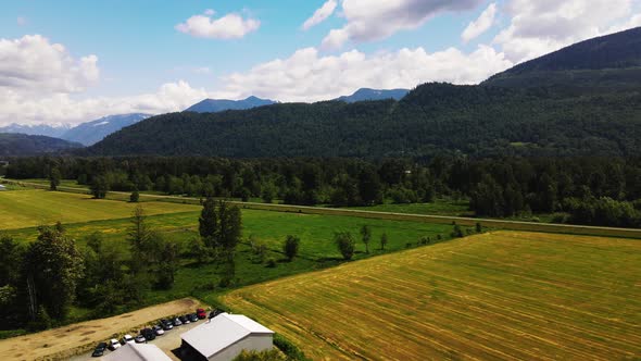 Canada British Columbia Chilliwack BC Aerial Drone, mountain, river, trees, nature. 4k 60p.