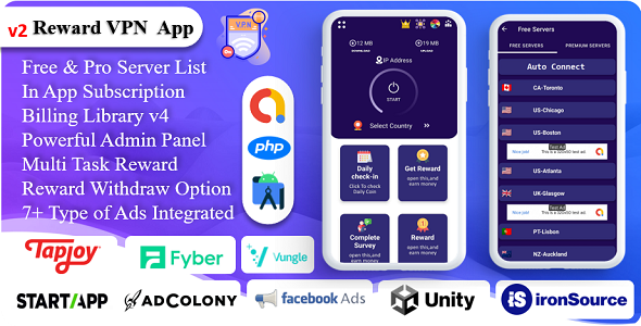 Reward VPN App | VPN App | Lucky Wheel | Tic-Tac | Daily Checking |  Multi Ads type with Admin Panel